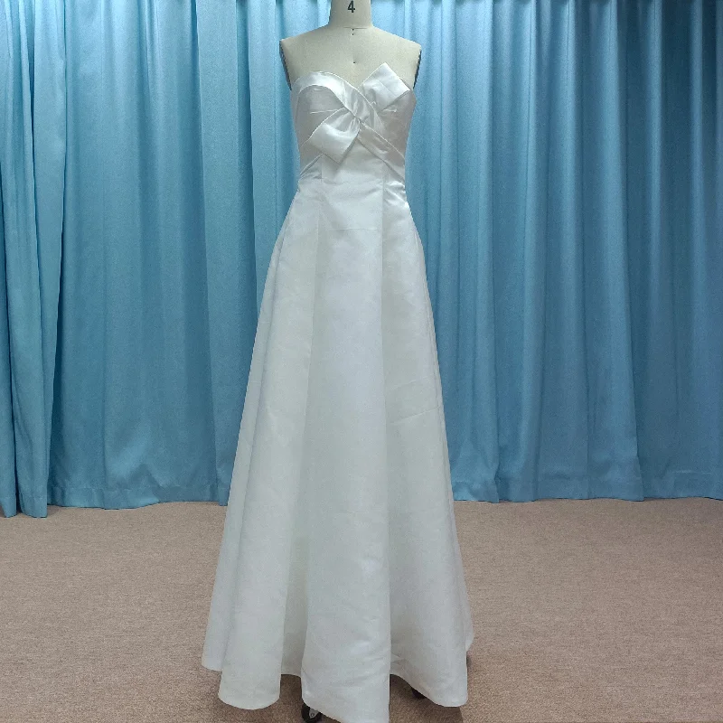 Formal Attire For Women Great Deals on Ethnic Cultural Wear Strapless Satin A-line Tea Length Wedding Dress with Ruched Bodice