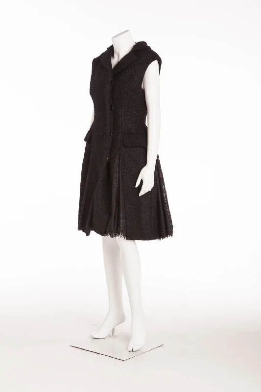 Timeless Women's Outfit Flowy Fabric Original Alexander McQueen - New With Tags Black Sleeveless Dress with Lace Pleats - IT 40