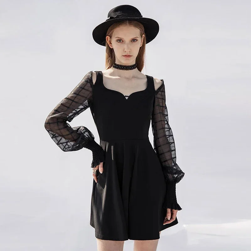 Women's Elegant Evening Attire Feminine Elegance Women's Gothic V-neck  Long Sleeve Off-the-shoulder Dress