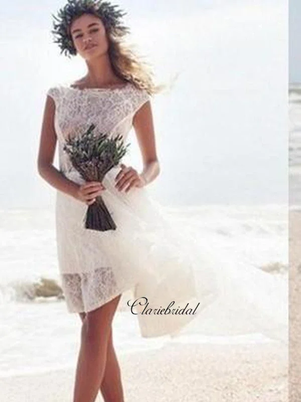 Women's Travel Attire Feminine Soft - Hued Styles Short Lace Wedding Dress， High Low Wedding Dresses, Beach Wedding Dresses