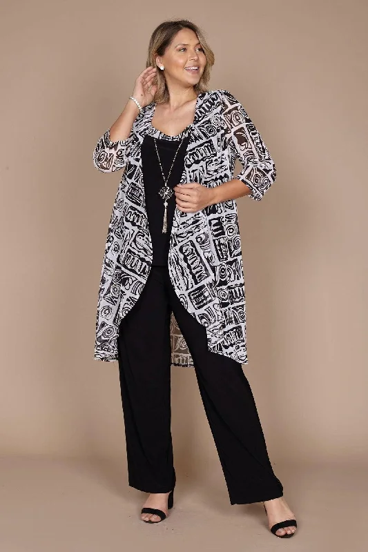 Stylish Women's Garments Parisian Effortless Chic Style R&M Richards 7248 Printed Mesh Jacket Pant Suit