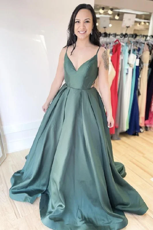 Women's Versatile Apparel Lightweight Fabric Simple v neck satin long A line prom dress evening dress   cg21260