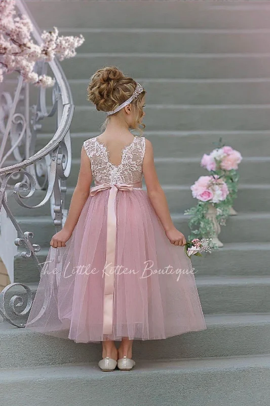 Women's Formal Event Outfit Limited - Time Bundle Sleeveless Tulle and Lace Flower Girl Dress