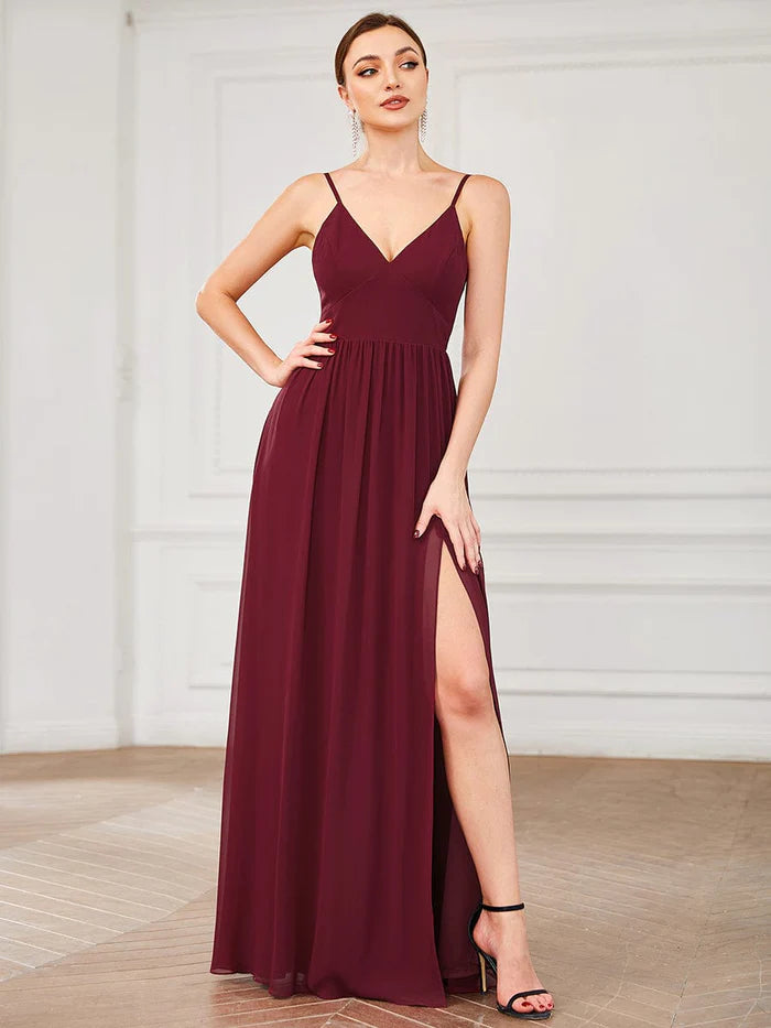 Women's Occasion Wear Apparel Mid - Week Surprise Spaghetti Strap V-Neck Pleated Floor Length Bridesmaid Dress