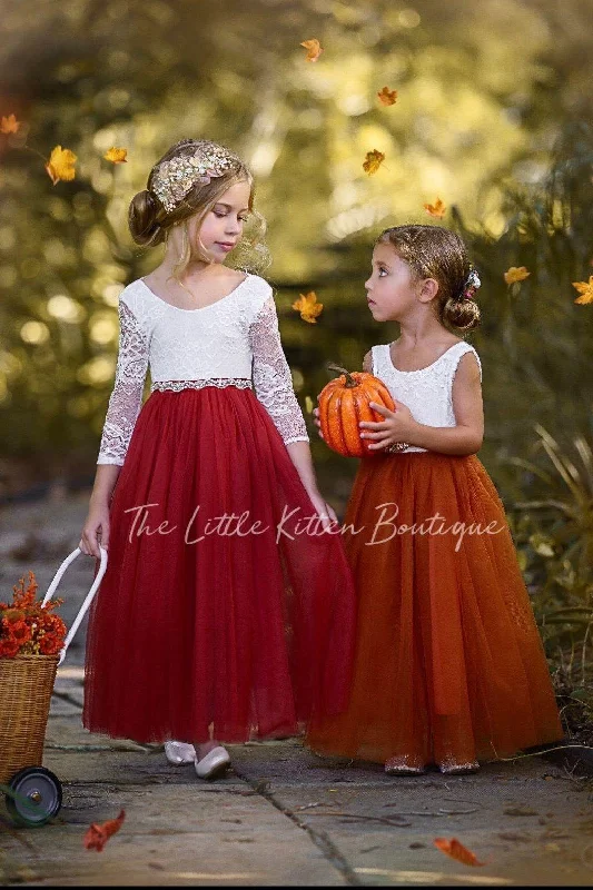 Women's Functional Outfit For Outdoor Activities Clearance Event Long Sleeve and Sleeveless, Fall Inspired, Burnt Orange and Rust Flower Girl Dresses