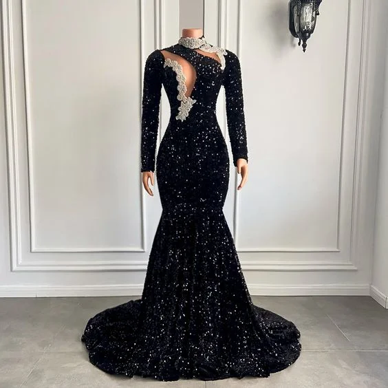 Women's Clothing Sets Y2K Nostalgic Fashion Look black prom dresses,long sleeve prom dresses new arrival evening dresses, mermaid evening dresses, sequins prom dress Y1423