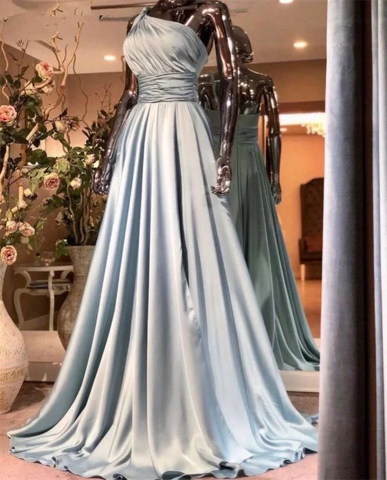 Women's Comfortable Lounge Garments Buy More, Save More Sexy One Shoulder Long Silver Prom Dress Satin Pleats A Line Floor Length Formal Women Dresses   cg18870