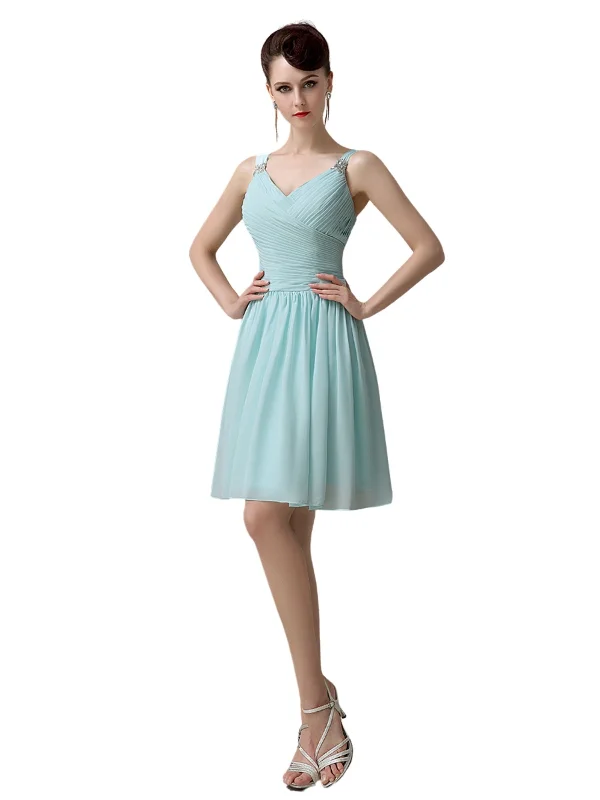 Tailored Clothing For Women End - of - Month Blowout Chiffon Sexy V-neck A-line Knee-Length Short Bridesmaid Dresses