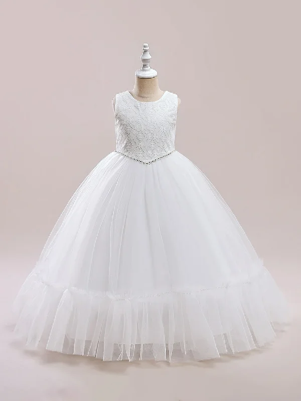 Women's Occasion Wear Clothing Dreamy Draping Ball Gown Scoop Sleeveless Sash Flower Girl Dresses