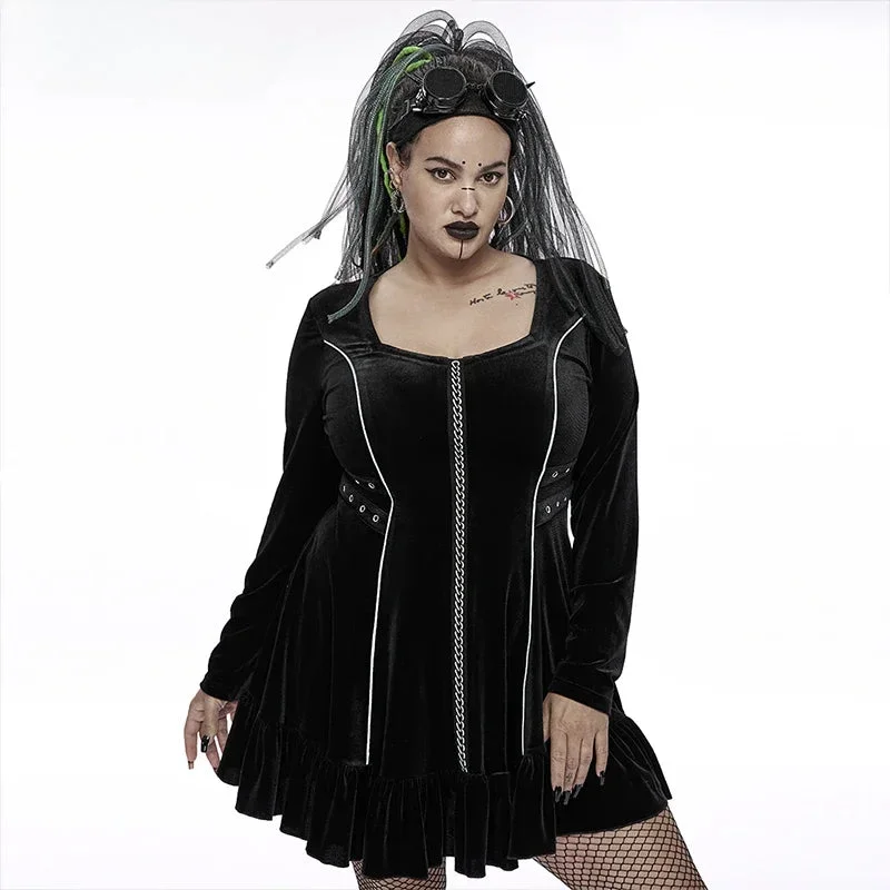 Women's Holiday Attire Luxury Comfort Gothic 3D Chains  Long Sleeve Velvet Drawstring Dress