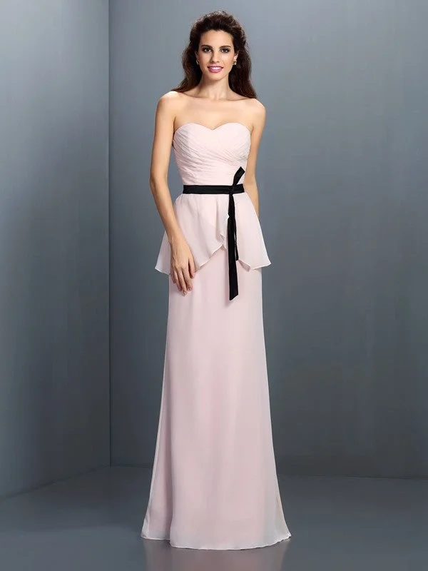 Women's Sporty Clothes Everyday Glamour Sheath/Column Sweetheart Sash/Ribbon/Belt Sleeveless Long Chiffon Bridesmaid Dresses