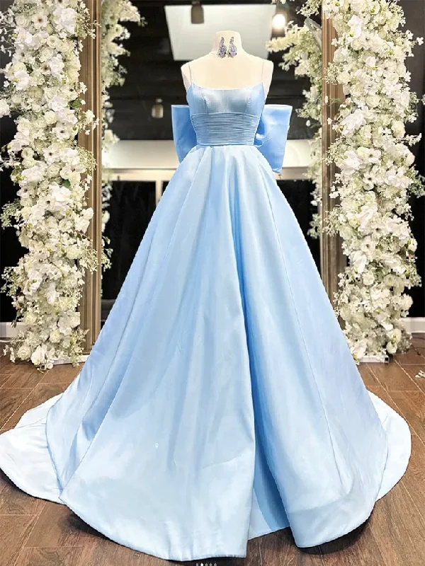 Stylish Clothes For Women Classic Timeless Elegant Style Simple A-Line Satin Blue Long prom Dress B628