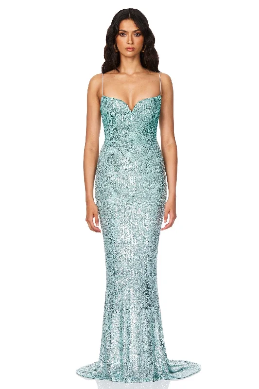 Chic Clothes For Women Hollywood Glam Award - Show Style Nookie Serena Sequin Gown - Mint