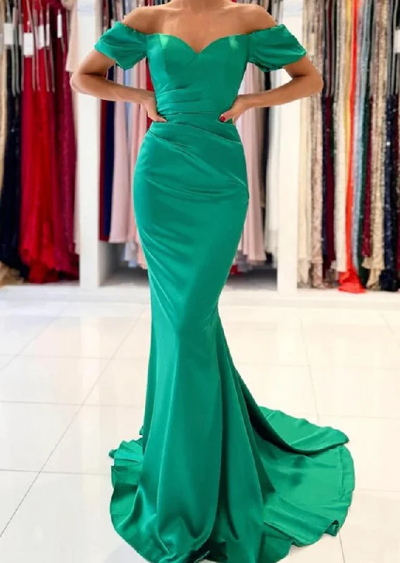 Women's Evening Wear Attire Graceful Drape Women Mermaid Satin Prom Dresses Long Off Shoulder Evening Gowns Formal Party Dress YPD357