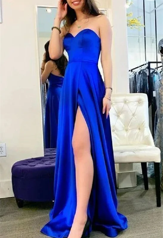 Women's High-Fashion Clothes Grab Romantic Date - Night Styles Now Women Side Slit Prom Dresses Long Satin Evening Party Dress YPD229