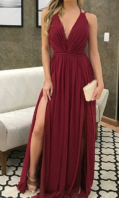 Women's Chic Outerwear Garments Vintage Elegance Women V-Neck Prom Dresses Long Slit Evening Gowns Formal Party Dress YPD425