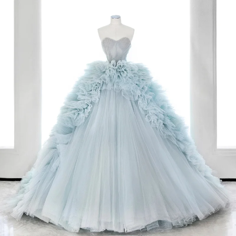 Women's Evening Wear Attire Lighten Up with Nordic Styles Strapless Light Blue Puffy Skirt Quinceanera Dresses