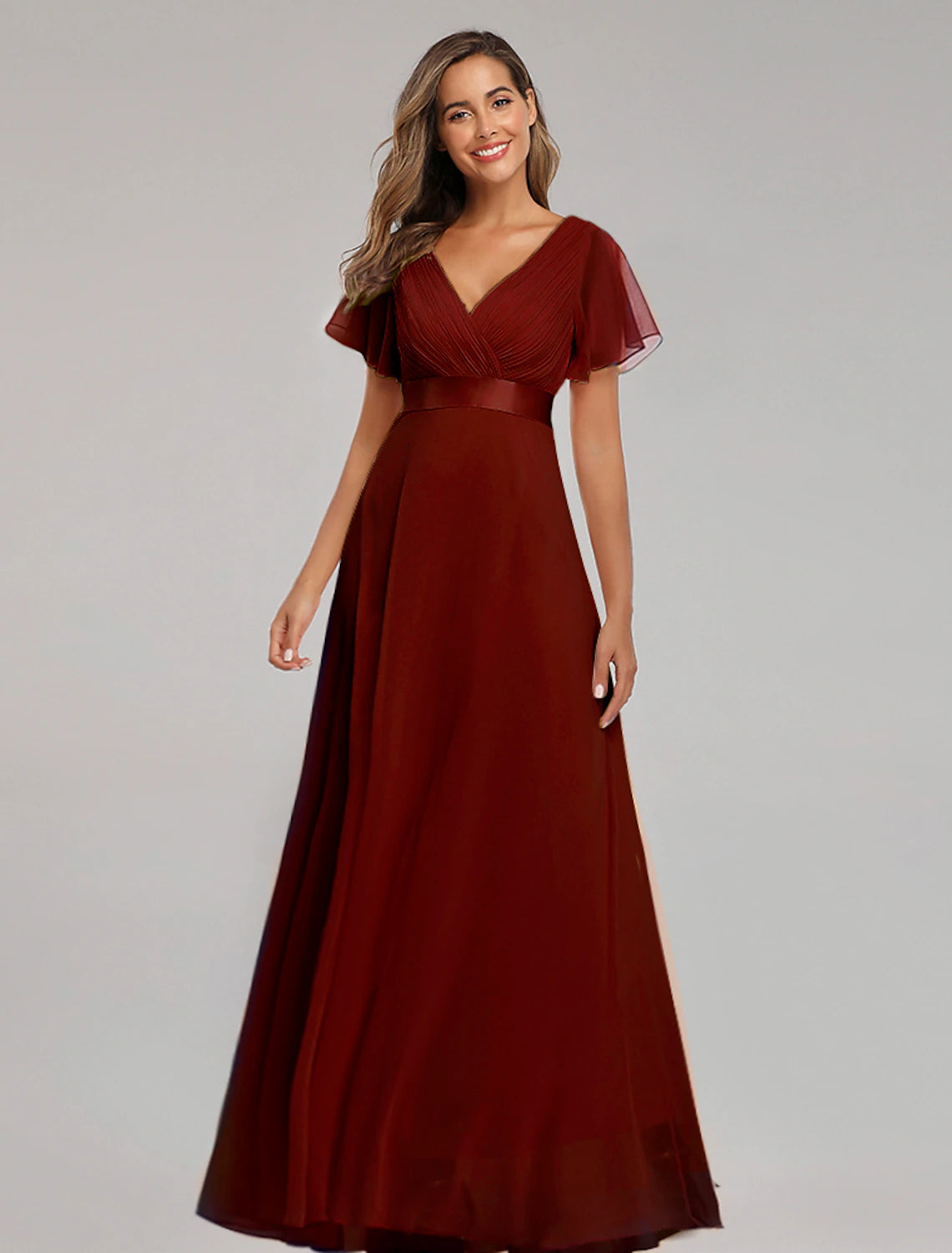 Stylish And Comfortable Clothing For Women Spring Fling Sale A-Line Prom Dresses Maxi Dress Fall Wedding Guest Dress For Bridesmaid Floor Length Short Sleeve V Neck Chiffon V Back with Ruched Ruffles