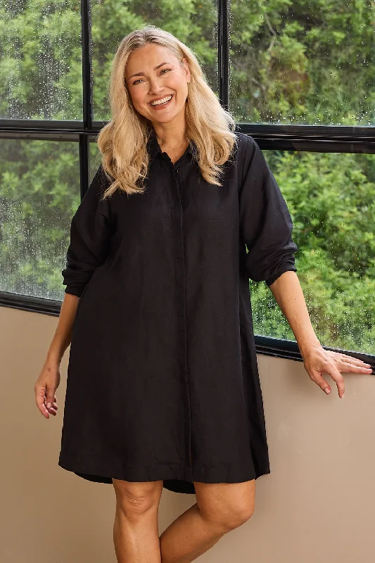 Women's Casual Garments Minimalist Chic Anouk Linen Shirt Dress in Black