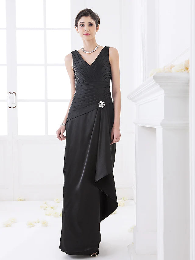 Women's Clothing For Everyday Wear Luxe Layering Bridesmaid Dress V Neck Sleeveless Elegant Floor Length Stretch Satin with Criss Cross  Side Draping  Crystal Brooch