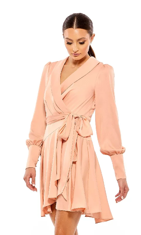 Women's Clothing Boho - Chic Festival - Ready Style Long Sleeve Short Pink Wrap Party Dress 70135