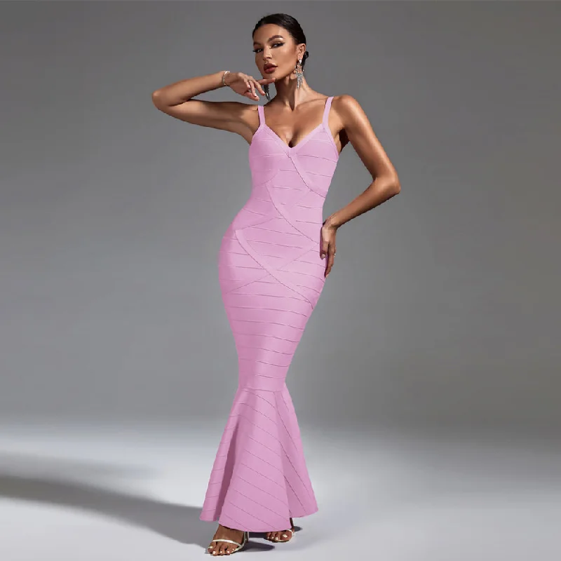 Stylish Women's Garments For Holidays Elegant Contour Strappy Sleeveless Fishtail Maxi Bodycon Dress PF23175