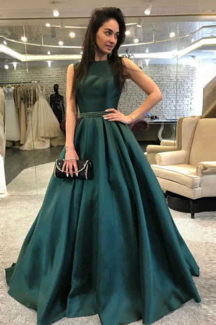 Women's Chic Outerwear Outfit Feminine Soft - Hued Styles Dark Green Backless Evening Dresses Elegant Sleeveless Long Formal Dresses N1546