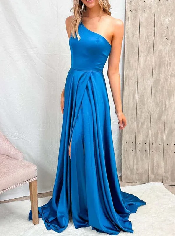 Women's Attire Lighten Up with Nordic Styles Women One Shoulder Prom Dresses Long Simple Satin Evening Gowns Formal Party Dress YPD395