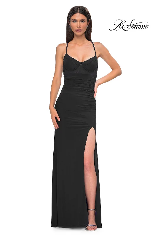 Timeless Women's Clothing Disco - Inspired Retro Dance Look LaFemme 32966 Corset Gown w/ X Back