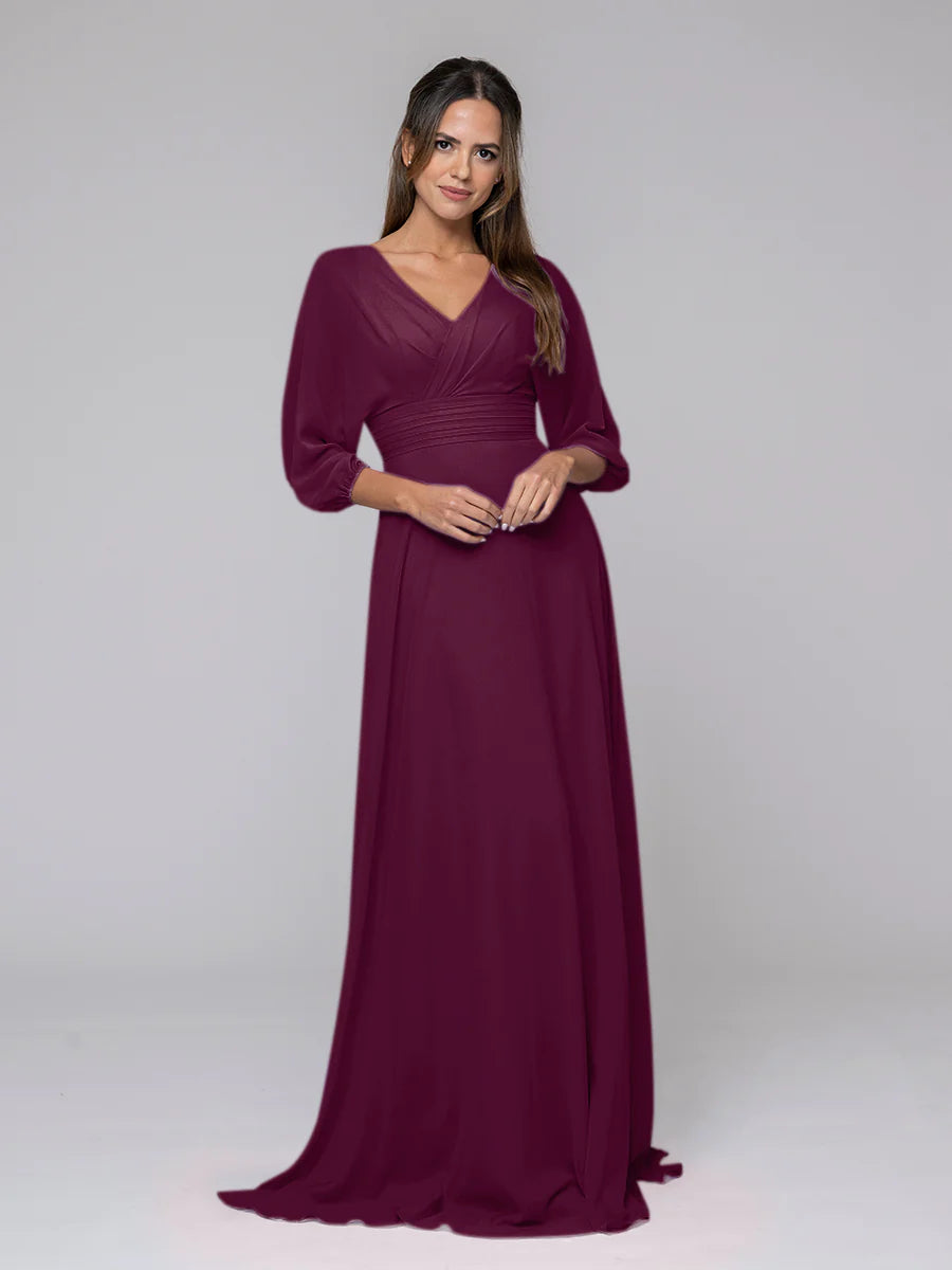 Women's Chic Outfit Subtle Sophistication Koutun 3/4 Lantern Sleeve V Neck Chiffon A Line Bridesmaid Dresses