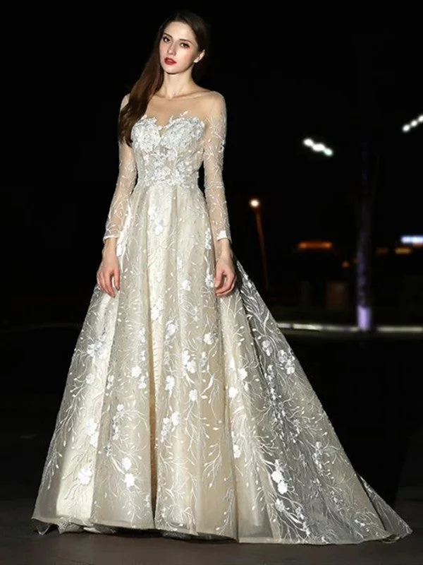 Casual Clothing For Women Limited Quantities Fantastic Long Sleeves 2020 Bridal Gowns, Elegant Lace Long Wedding Dresses