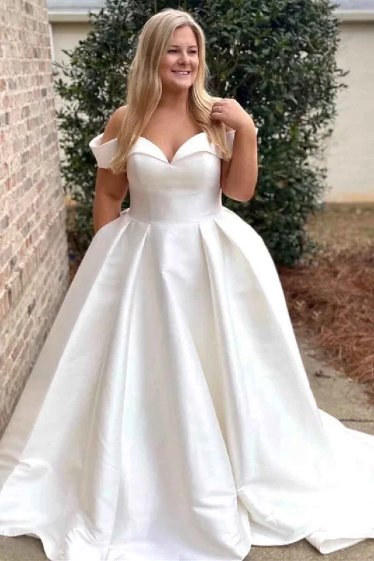 Women's Transitional Garments Coastal Beach - Inspired Style Princess White Off-the-Shoulder Bridal Gown