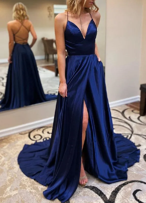 Women's Fashion Clothes Holiday Sale Women V-Neck Prom Dresses Long Satin Evening Party Dress YPD218