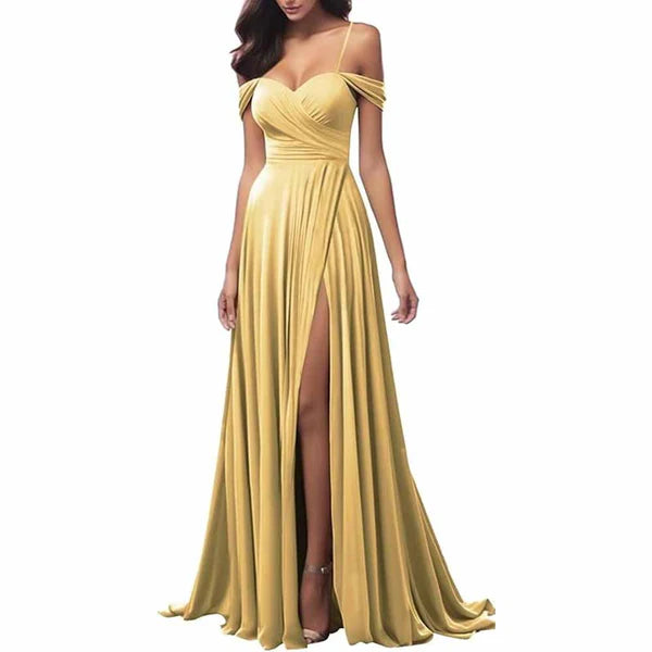 Women's Clothing Sets Luxury Comfort Off Shoulder Bridesmaid Dresses Long Satin Formal Dresses Spaghetti Straps Evening Gown