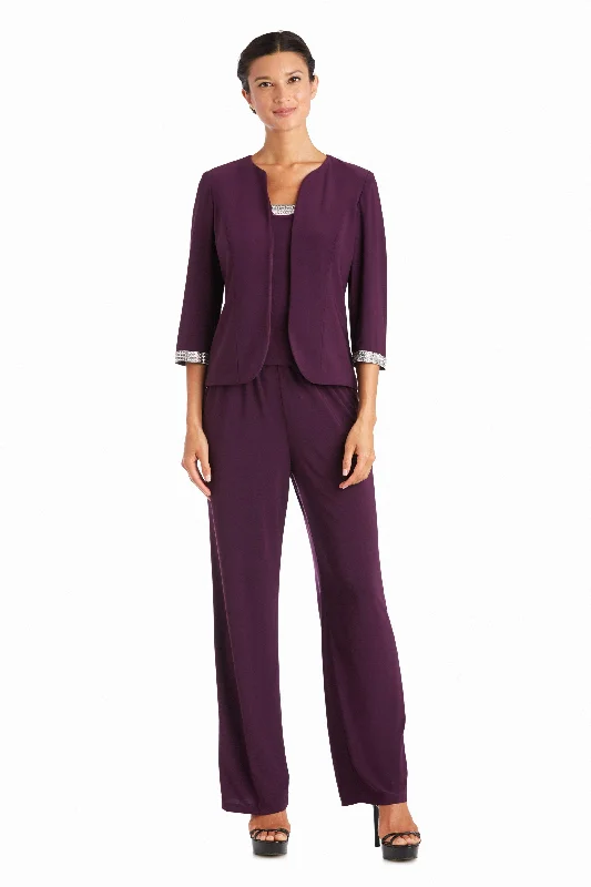 Women's Holiday Attire Feminine Elegance R&M Richards 7449P Formal Petite Pant Suit