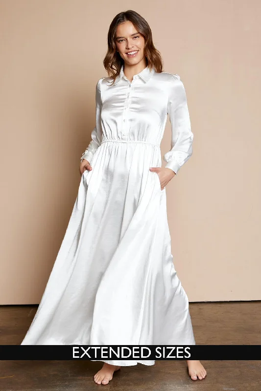 Comfortable Women's Apparel Limited Quantities The Zaya Dull Satin Temple Dress in White