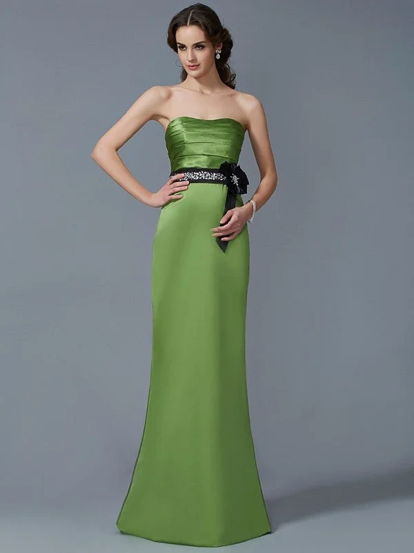 Women's Clothes For The Office Alluring Design Sheath/Column Strapless Sleeveless Sash/Ribbon/Belt Long Satin Bridesmaid Dresses