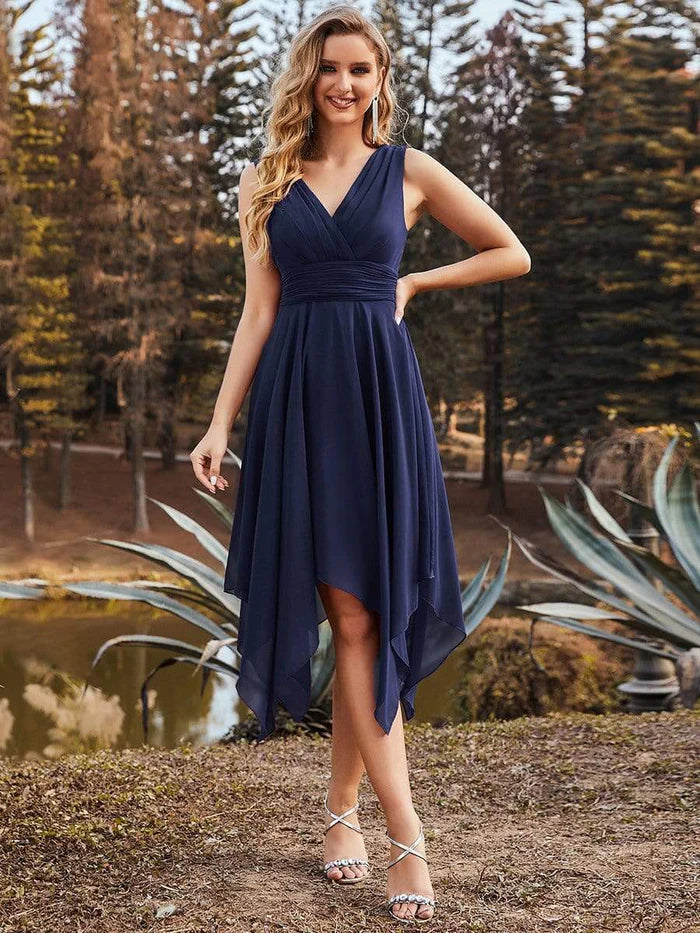 Women's Cozy Clothes Romantic Detailing Knee Length Chiffon Bridesmaid Dress with Irregular Hem