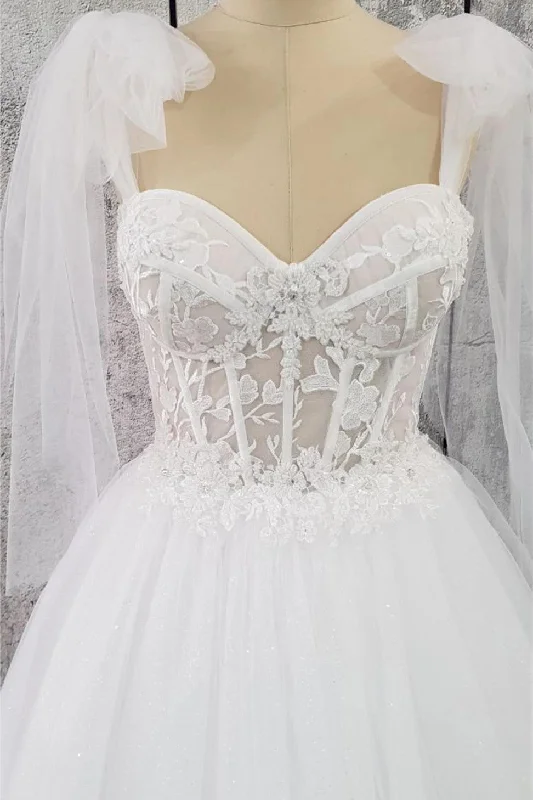 Stylish Outerwear Clothes For Women Limited - Stock White Tulle Sweetheart Lace-Up A-Line Long Wedding Dress