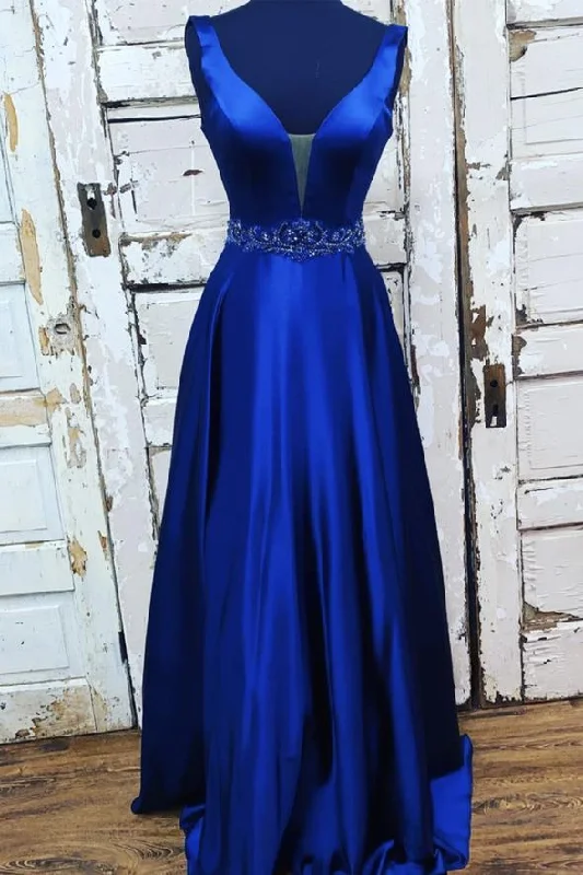 Casual Garments For Women Elegant Contour Blue satin long A line prom dress evening dress    cg22095