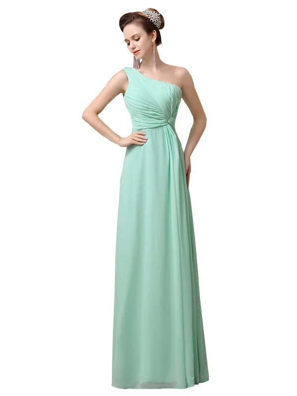 Casual Attire For Women Hollywood Glam Award - Show Style Simple A-line Chiffon One Shoulder Floor-Length Long Bridesmaid Dresses