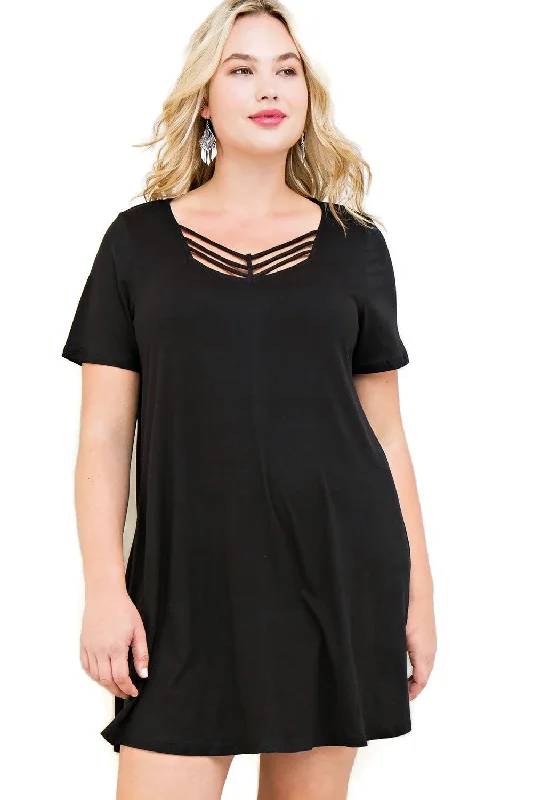 Affordable Trendy Clothes For Women Feminine Flow Modal Strappy Tee Shirt Dress, Black