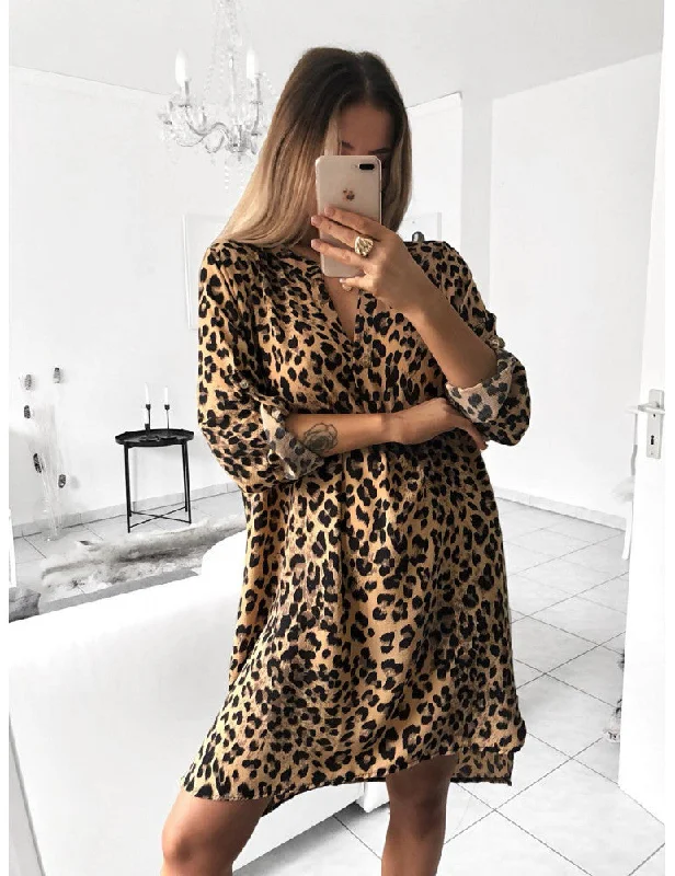 Women's Activewear Garments Save on Inspired Styles Pure Twist Front Tiger Print Shirt Dress - FINAL SALE