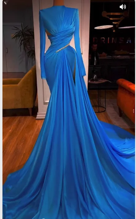 Women's Workout Clothing Score Big on Glamorous Red - Carpet Styles Blue Mermaid Long Sleeves Evening Dress Pageant Dress Y845