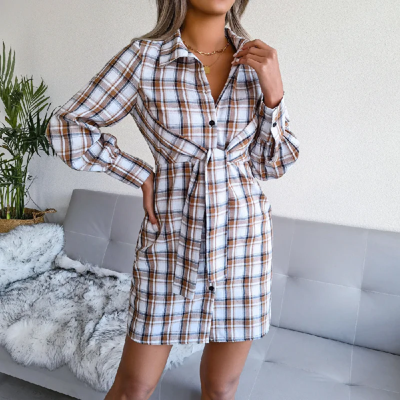 Women's Plus-Size Garments Alluring Design Dallas Cotton Plaid Tie Front Shirt Dress