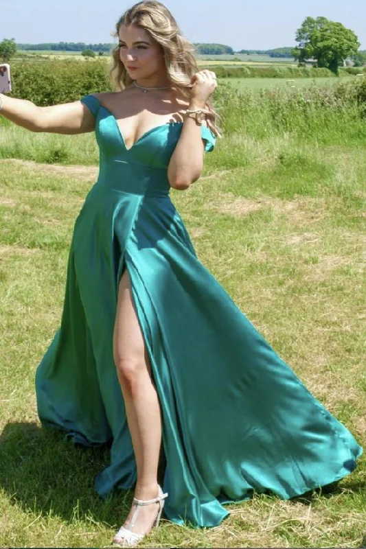 Women's Plus-Size Casual Outfit Save on Classic Elegant Styles Green satin long A line prom dress simple evening dress      cg23451