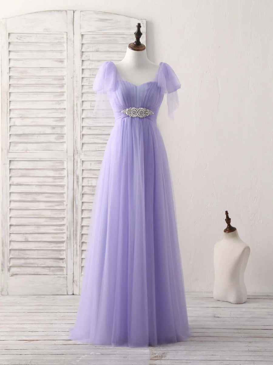 Women's Transitional Garments Alluring Design Purple Sweetheart Neck Tulle Long Prom Dress Bridesmaid Dress With Beading