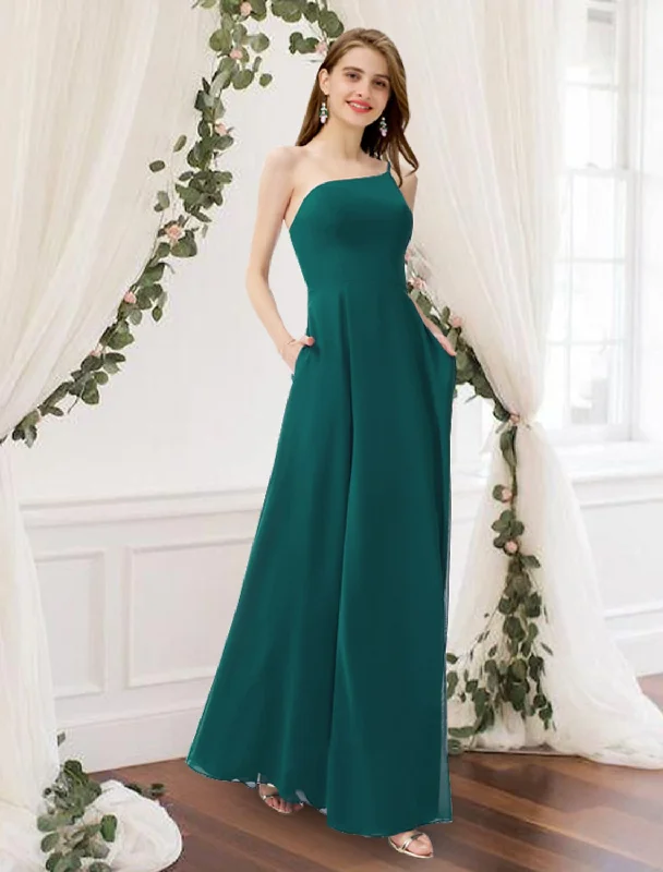 Women's Trendy Outfit Great Prices on Feminine Styles A-Line Bridesmaid Dress One Shoulder Sleeveless Elegant Floor Length Chiffon with Pleats