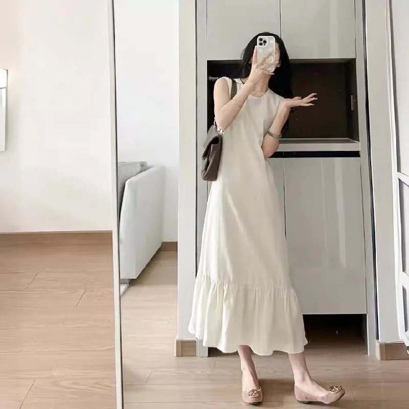 Women's Casual Garments Early Access to Art Deco Styles Sale IKEARLAX  Summer Tea Break  Gentle Adult Lady like Woman Style Sleeveless Long Skirt High Sense Elegant White Slimming Vest Dress