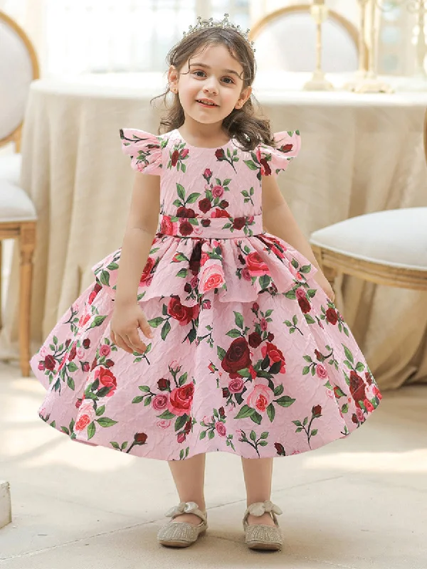 Women's Athletic Outfit Disco - Inspired Retro Dance Look Ball Gown Scoop Flying Sleeves Tiered Flower Girl Dresses